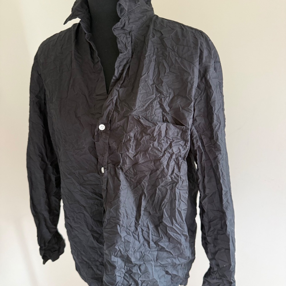 Frank & Eileen Joey Black Crinkle Cotton Button Down Shirt Made in Italy M - Picture 4 of 11